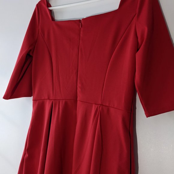 JustFab Scallop Fit and Flare Dress Geranium Red Size Large - Picture 10 of 12